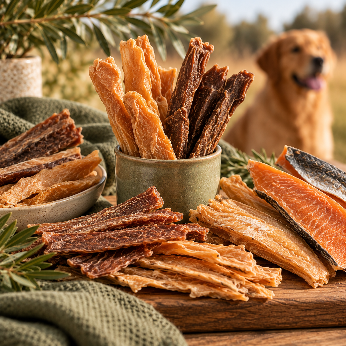 Fleischstreifen und Fischfilets als Hundesnacks