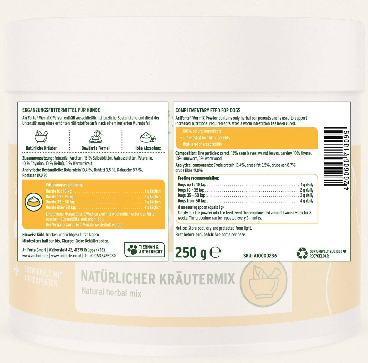 AniForte® WermiX für Hunde – Kräutermischung, 250 g
