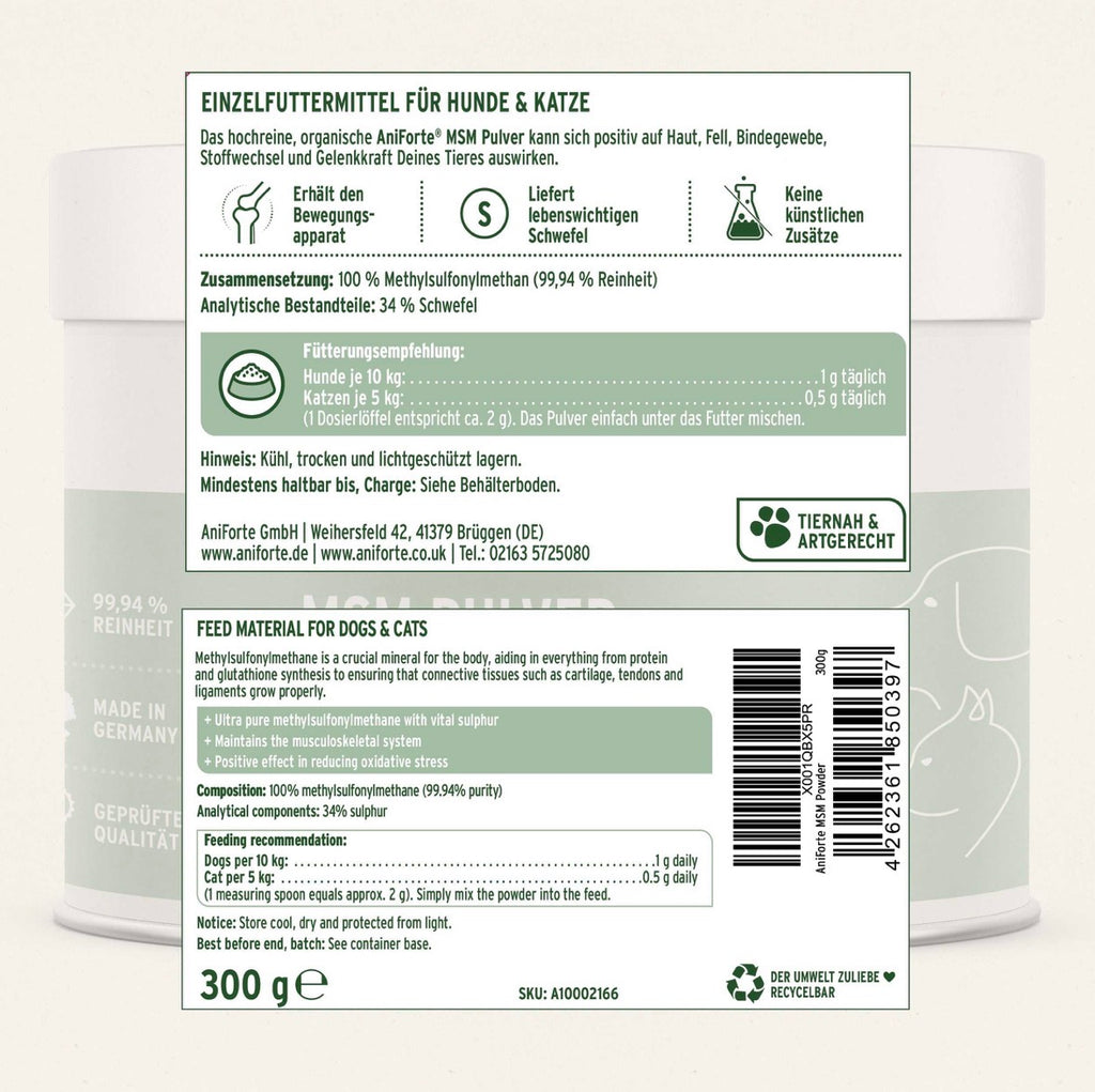 AniForte® MSM Pulver für Hunde – organischer Schwefel für Gelenke - 300 g