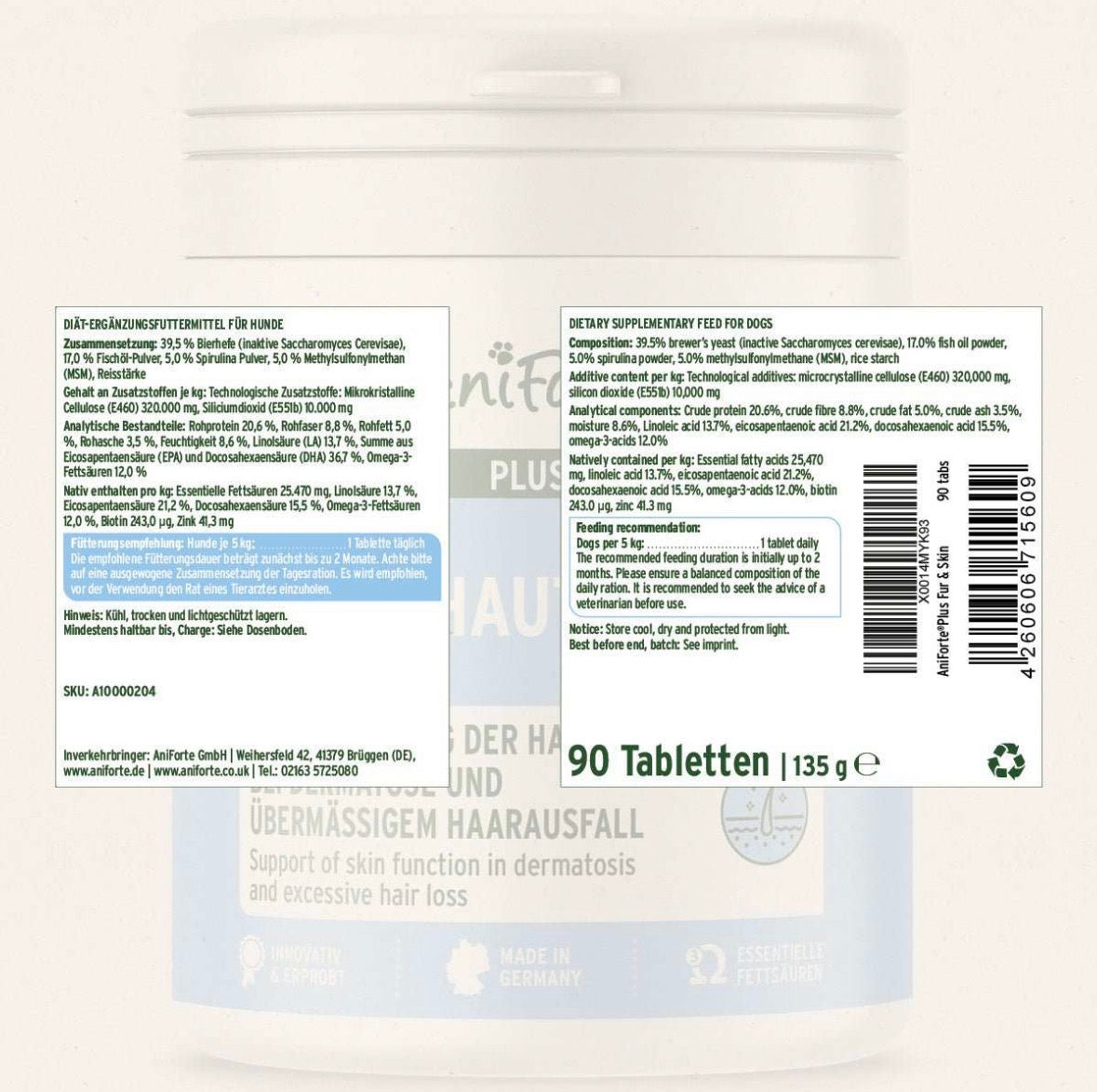 AniForte® plus Fell & Haut – 90 Tabletten für Hunde