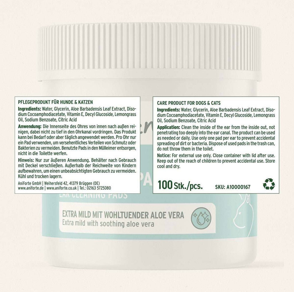 AniForte® Ohren-Reinigungspads mit Aloe Vera für Hunde – 100 Stück