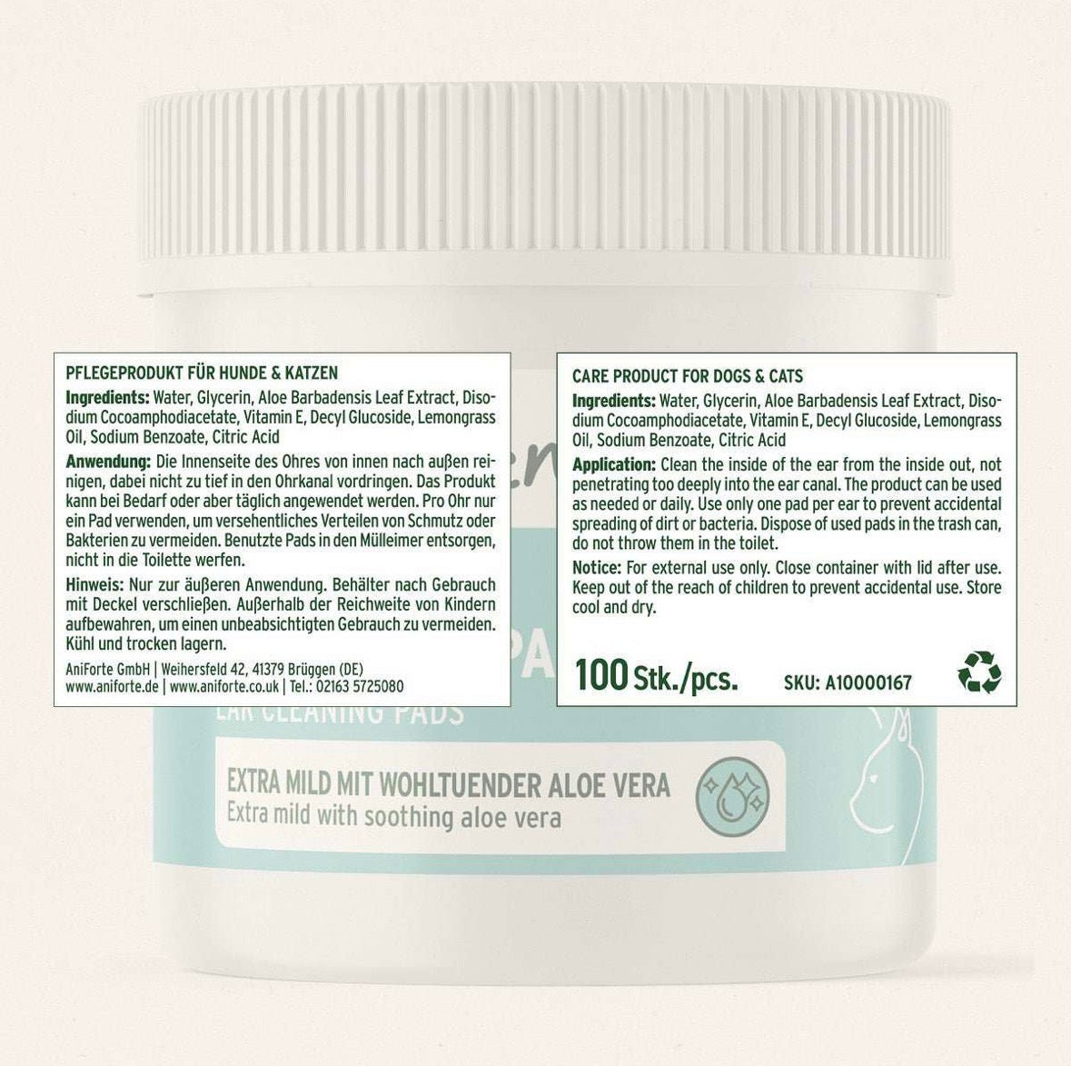 AniForte® Ohren-Reinigungspads mit Aloe Vera für Hunde – 100 Stück