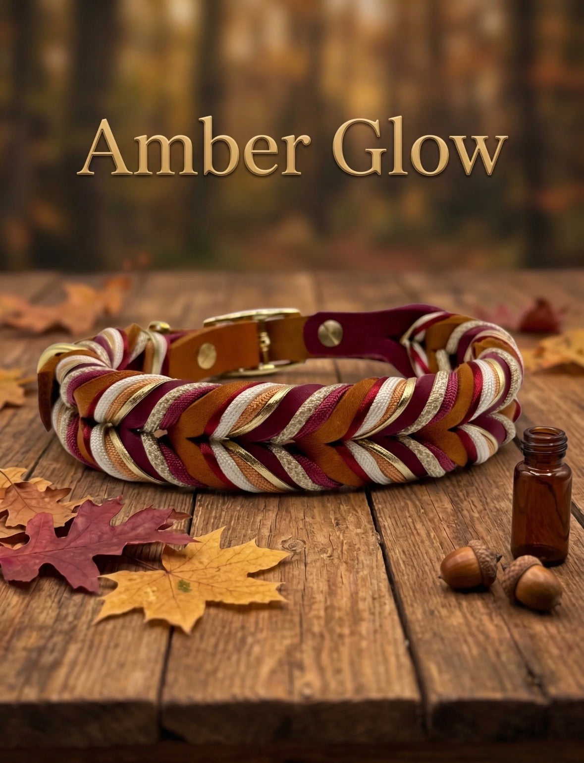 Hundehalsband „Amber Glow“ – handgeflochten aus Fettleder & Paracord