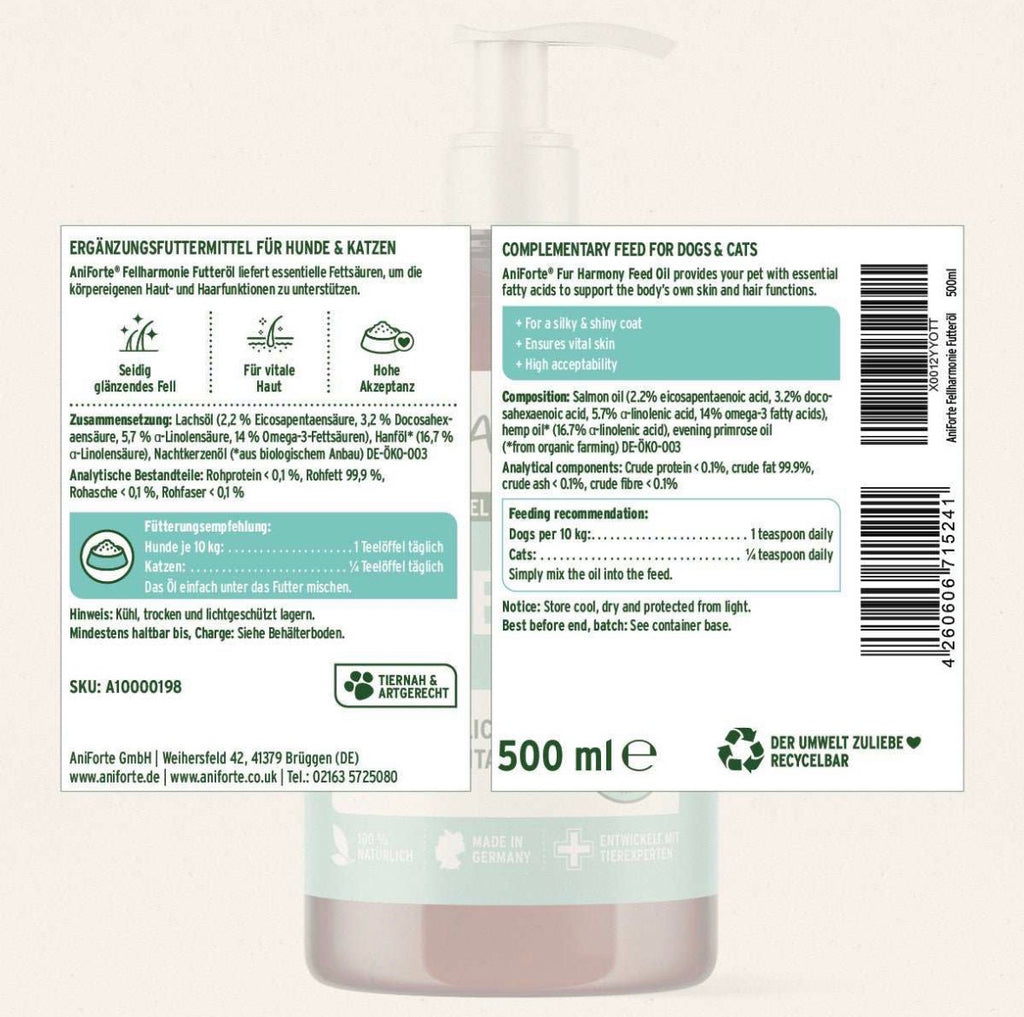 AniForte® Fellharmonie Futteröl für Hunde & Katzen – 500 ml