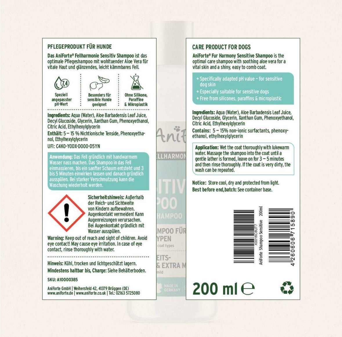 AniForte® Fellharmonie Shampoo Sensitiv für Hunde – 200 ml