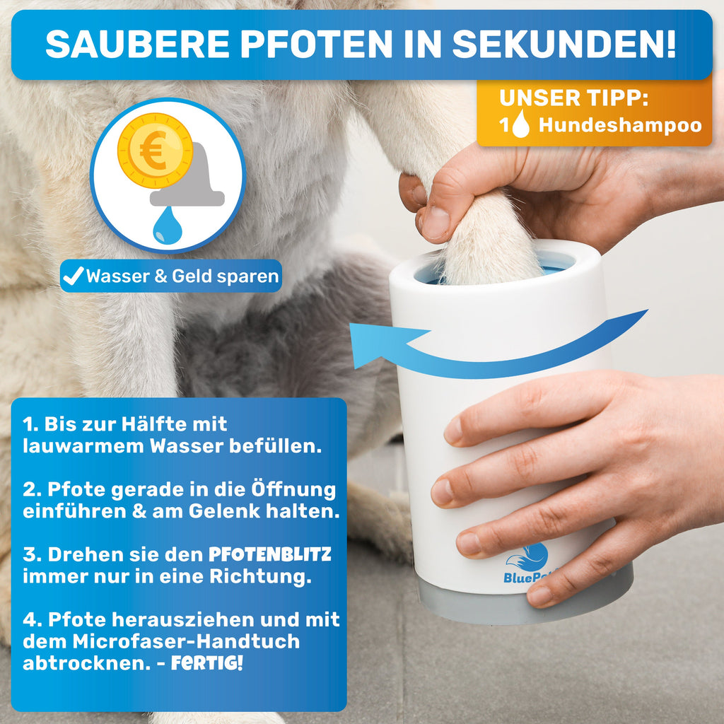 PfotenBlitz – Pfotenreiniger für Hunde mit Mikrofaser-Handtuch