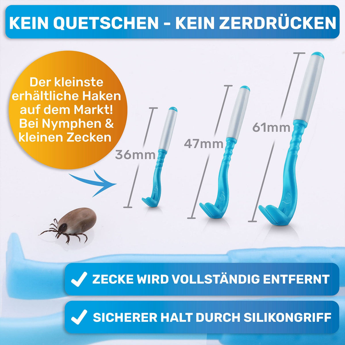 Premium Zeckenhaken 3er-Set mit Silikongriff – BluePet