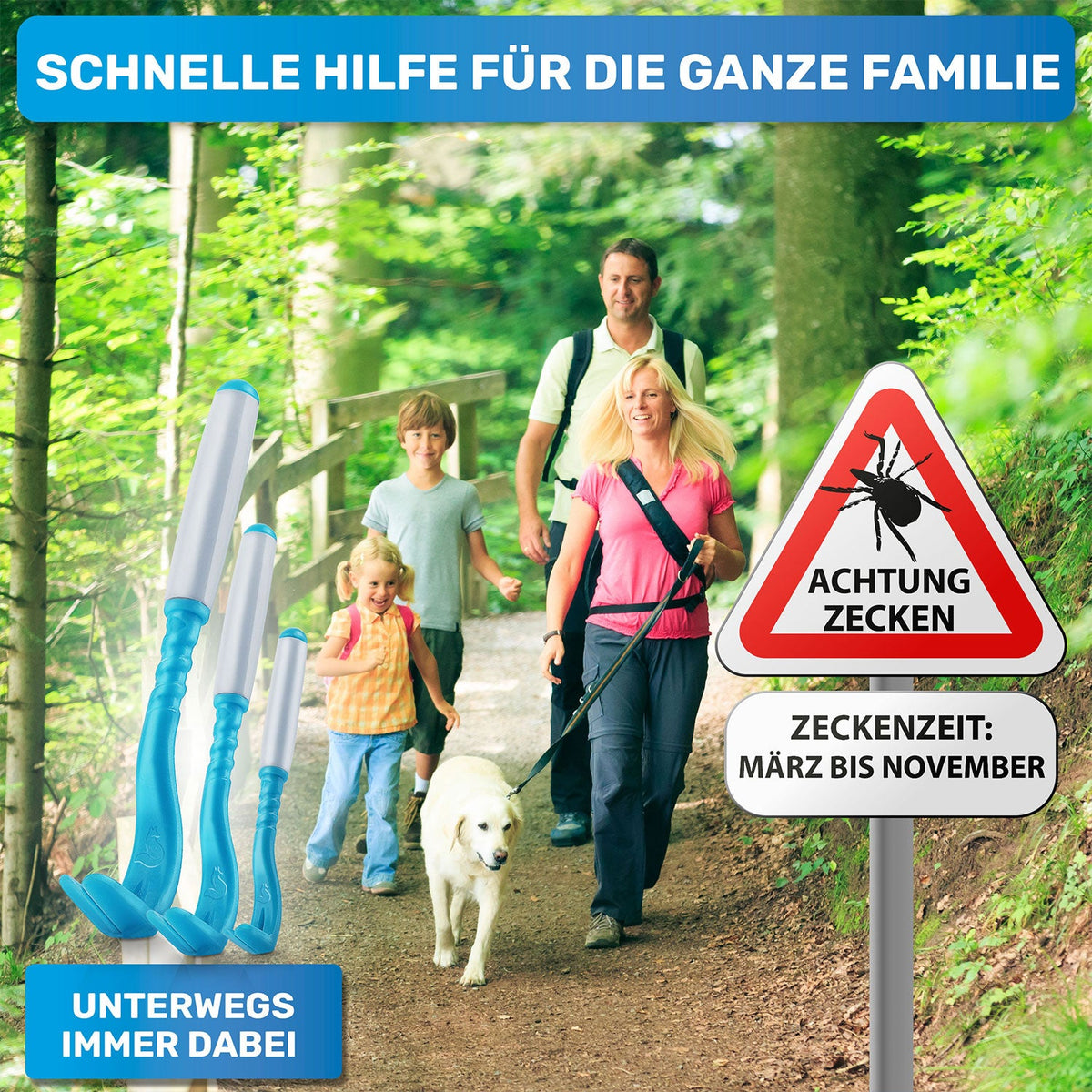 Premium Zeckenhaken 3er-Set mit Silikongriff – BluePet