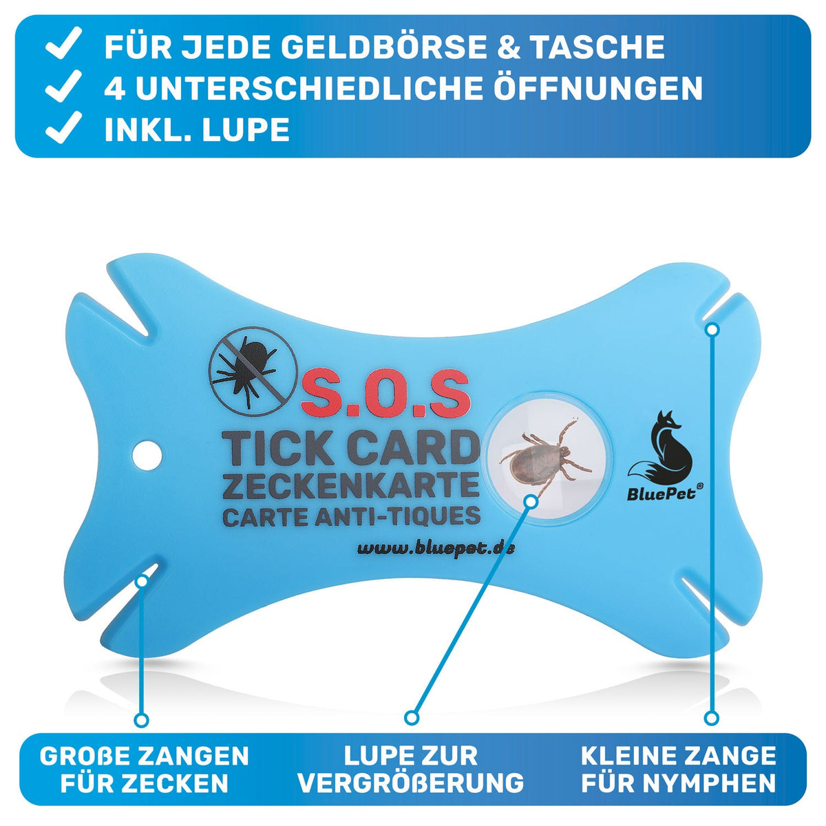 Zeckenkarte mit Lupe für Hunde – BluePet
