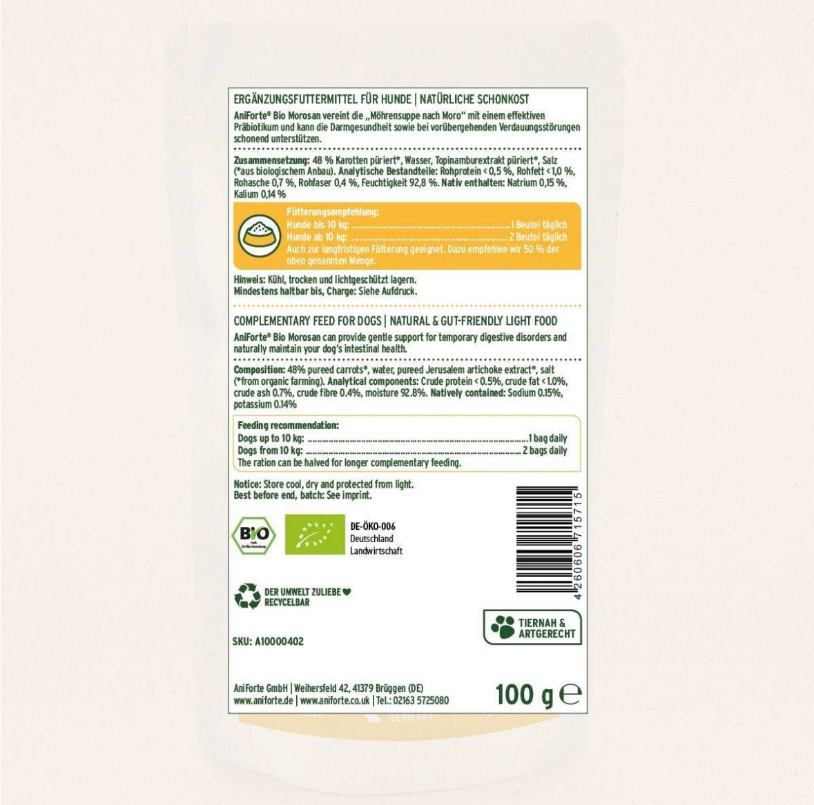 AniForte® Bio Morosan – Karotten-Schonkost, 6 × 100 g
