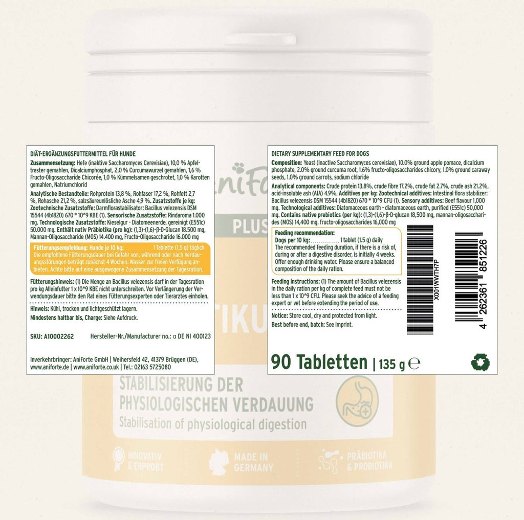 AniForte® plus Probiotikum Tabs für Hunde – Darmflora & Verdauung - 90 Stück