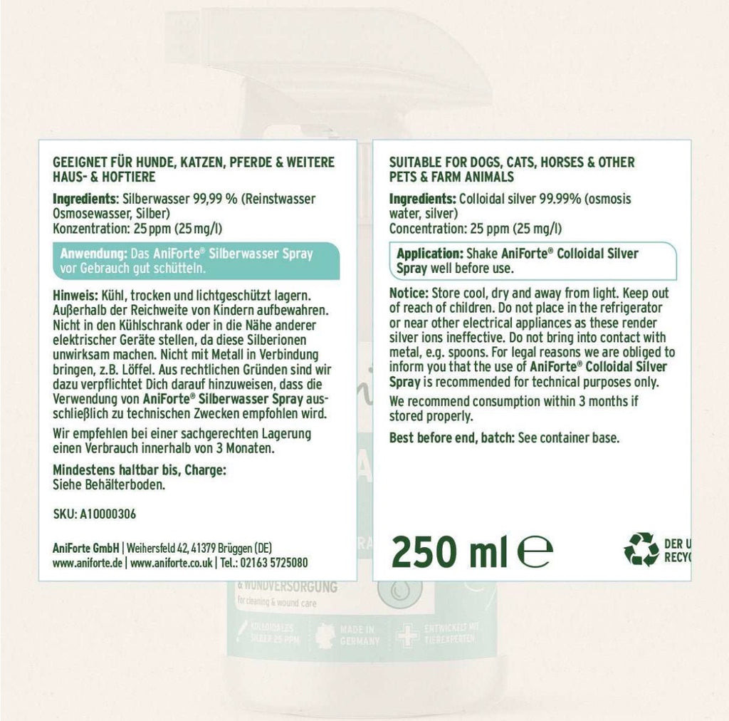 AniForte® Silberwasser Spray – Kolloidales Silber 25 ppm, 250 ml