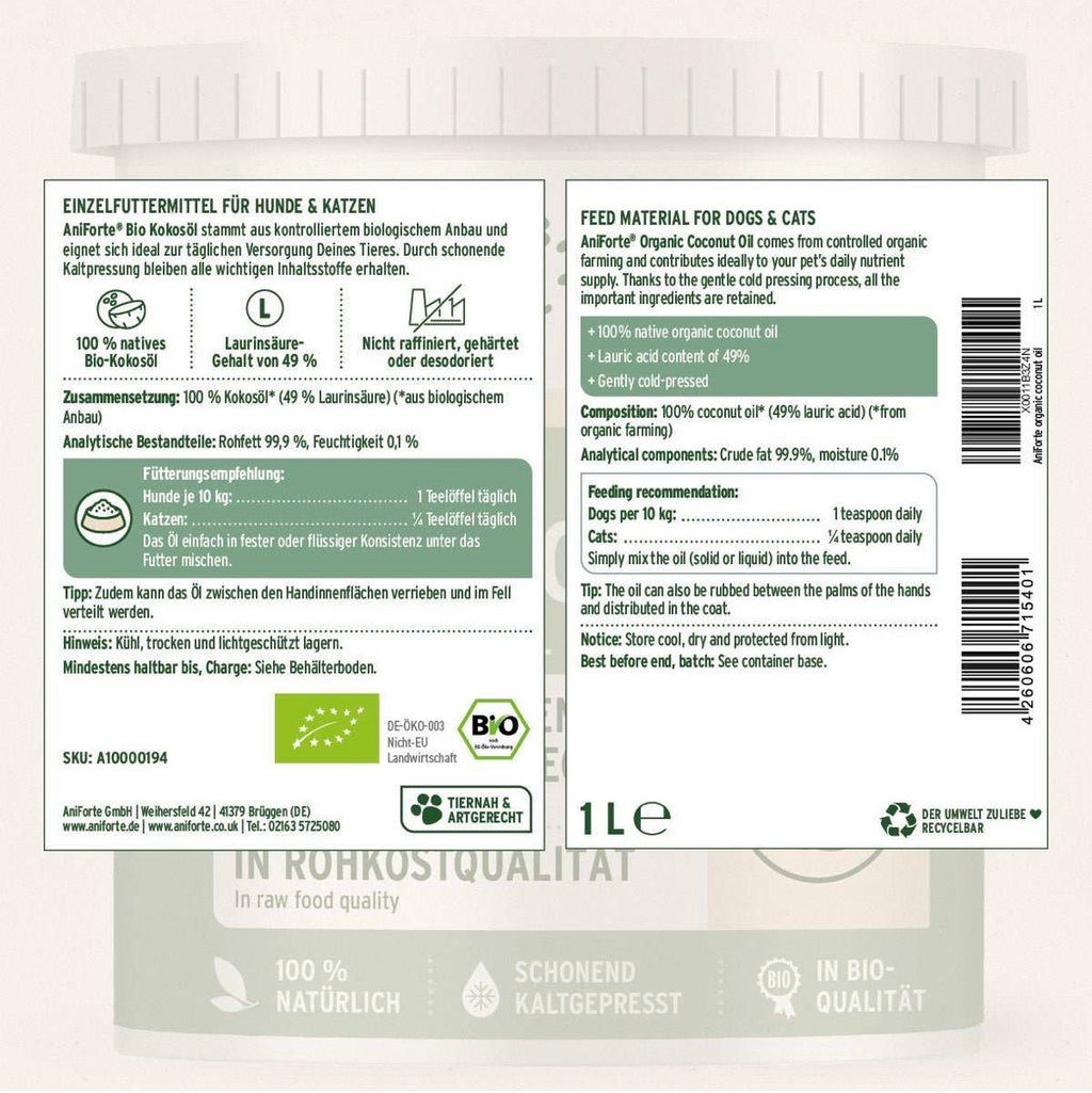 AniForte® Bio Kokosöl für Hunde – Futterergänzung & Fellpflege