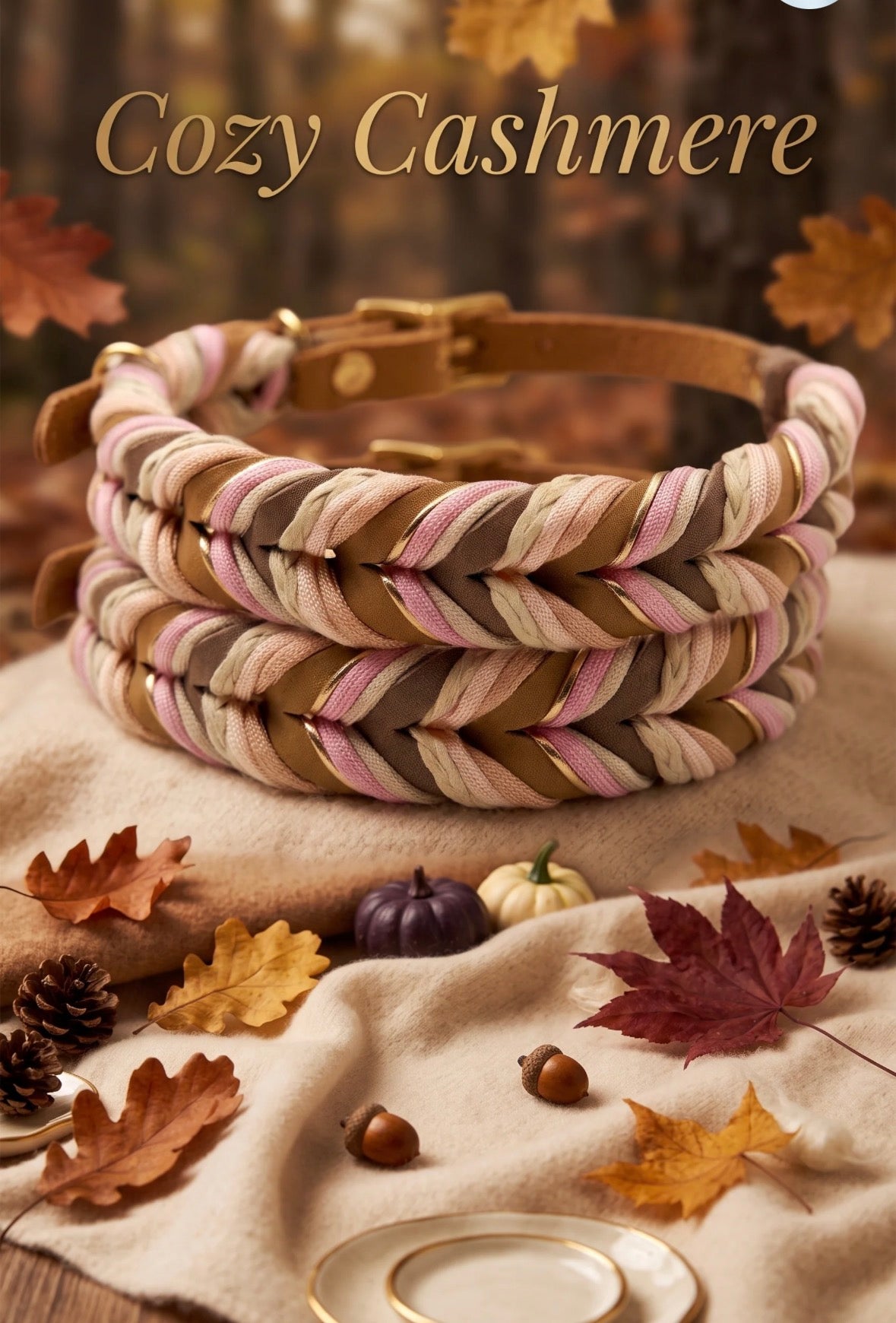 Hundehalsband „Cozy Cashmere“ – handgeflochten aus Fettleder & Paracord