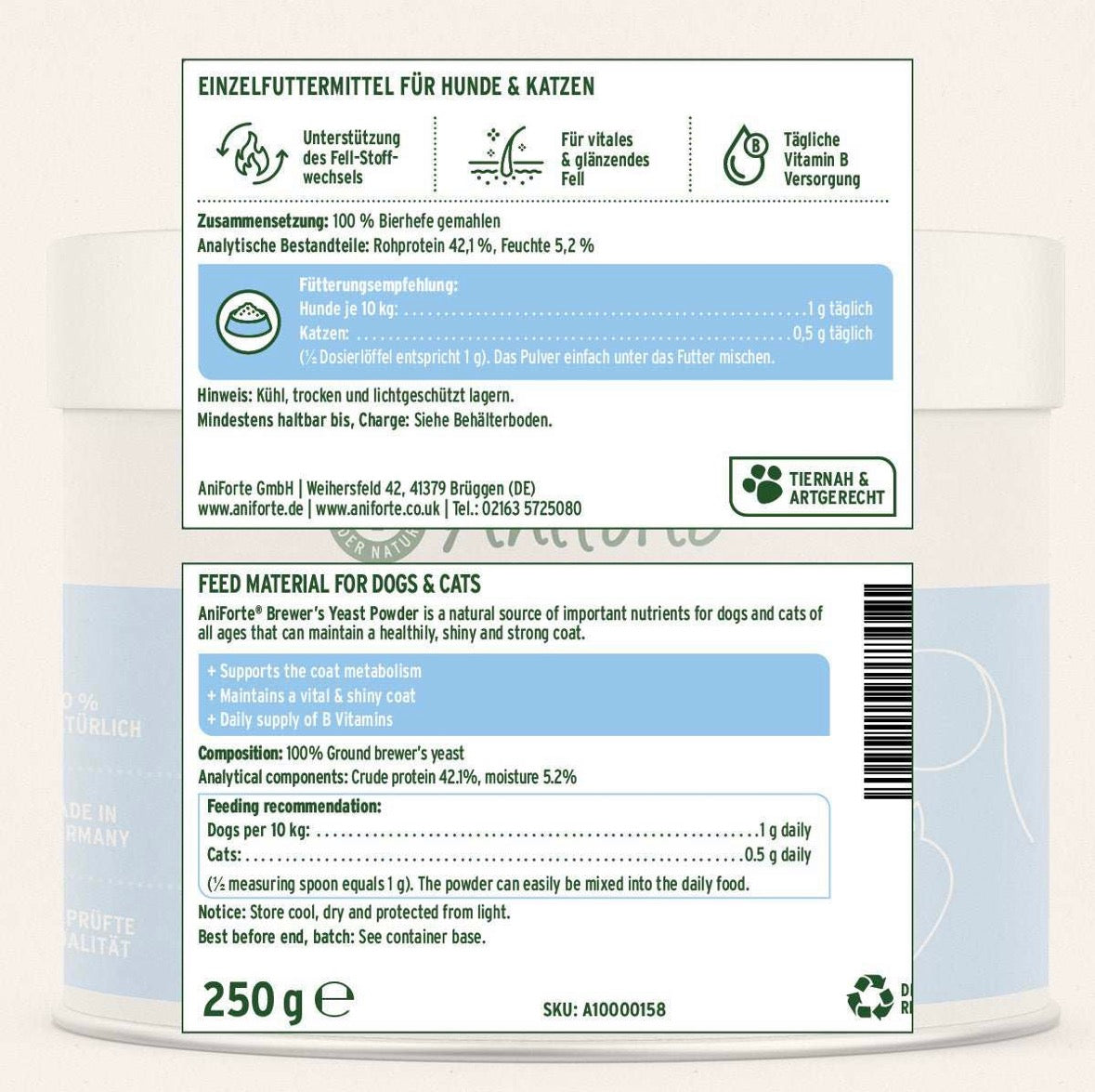 AniForte® Bierhefe Pulver – für Haut & glänzendes Fell