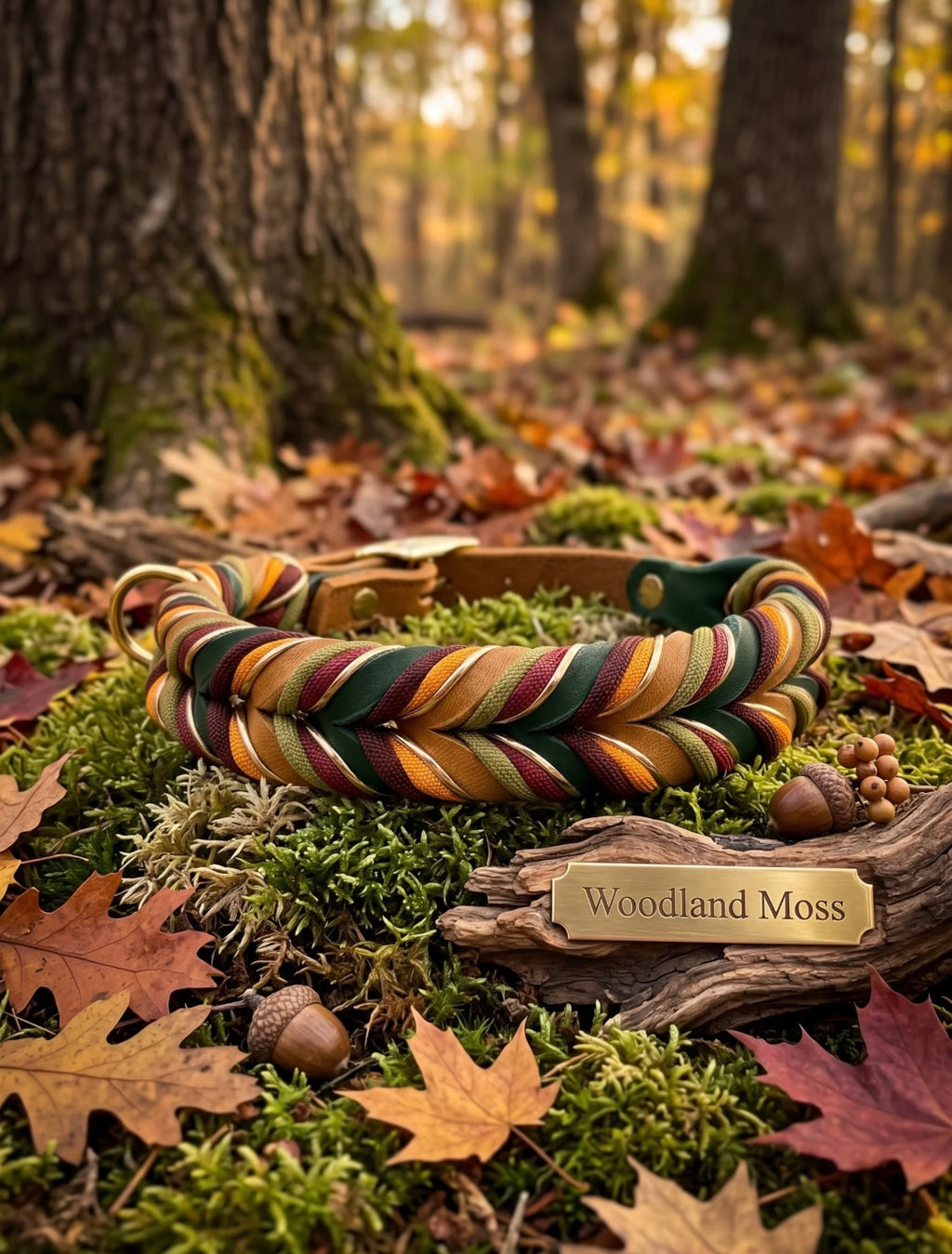 Hundehalsband „Woodland Moss“ – handgeflochten aus Fettleder & Paracord