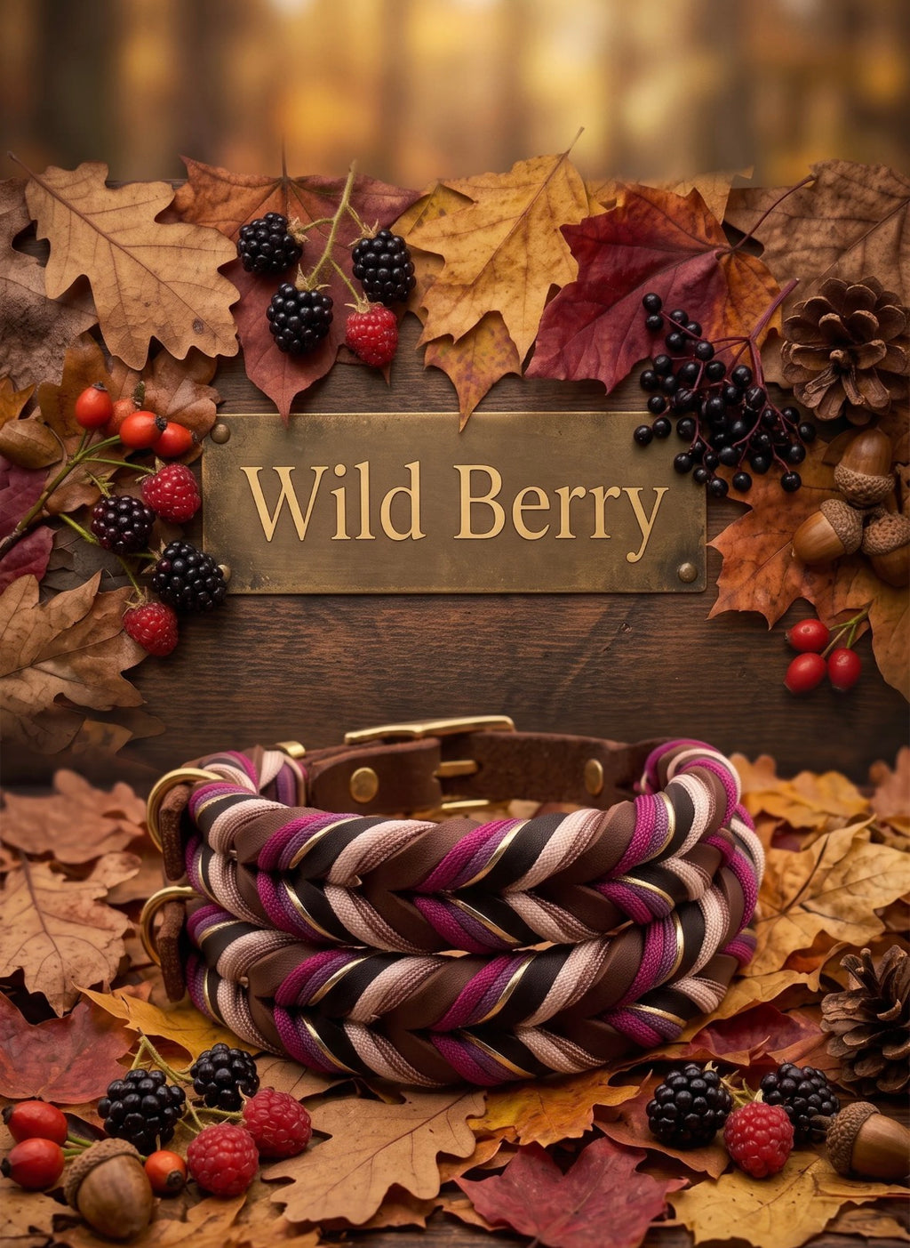 Hundehalsband „Wild Berry“ – handgeflochten aus Fettleder & Paracord