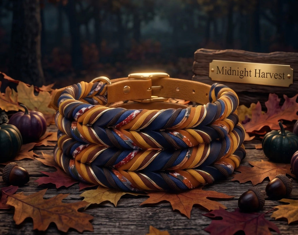 Hundehalsband „Midnight Harvest“ – handgeflochten aus Fettleder & Paracord