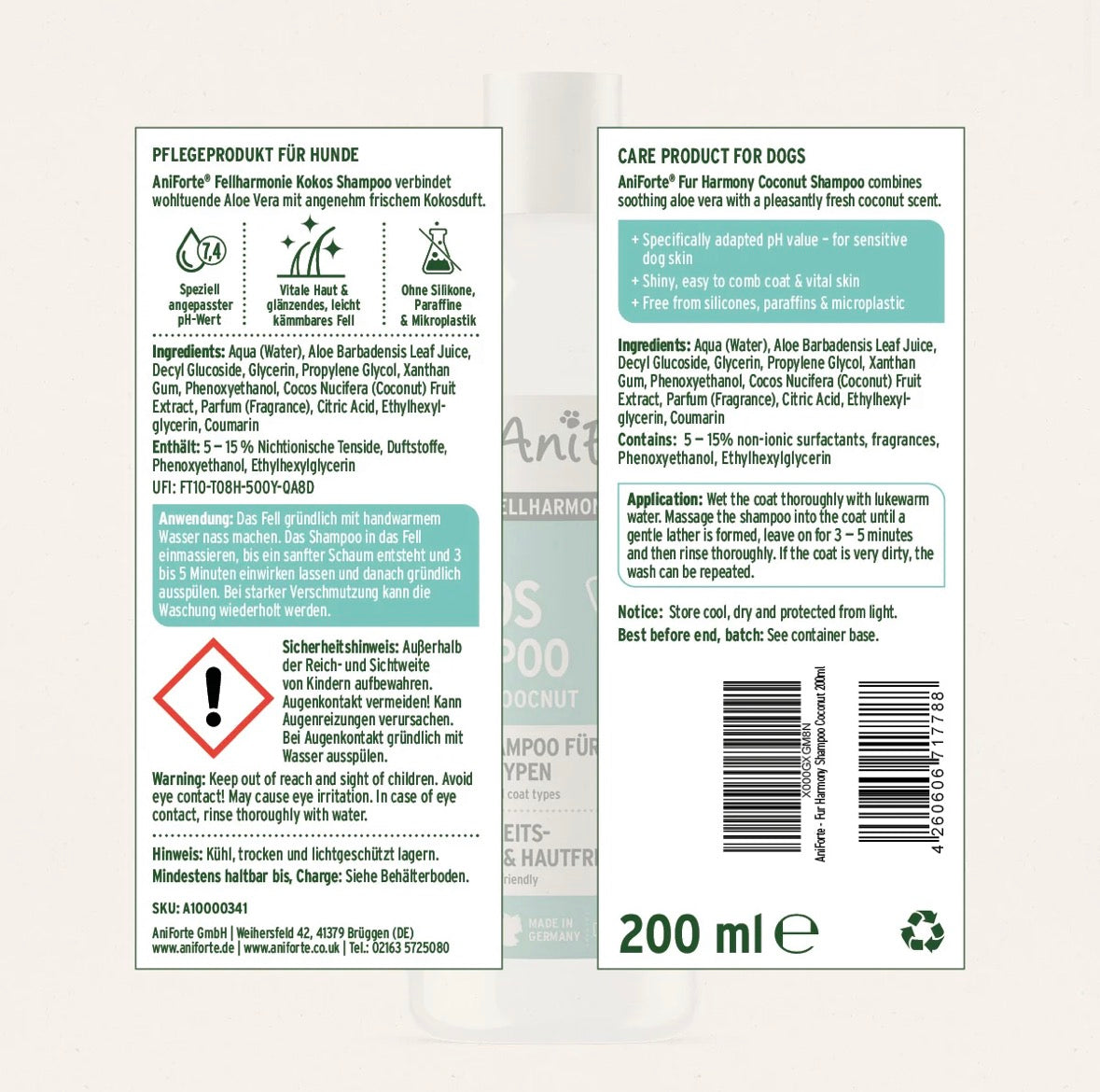 AniForte® Fellharmonie Shampoo Kokos – für glänzendes & geschmeidiges Fell - 200 ml