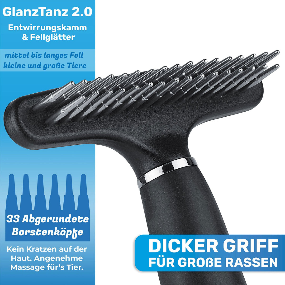 GlanzTanz Entfilzungskamm für langes Hundefell – BluePet