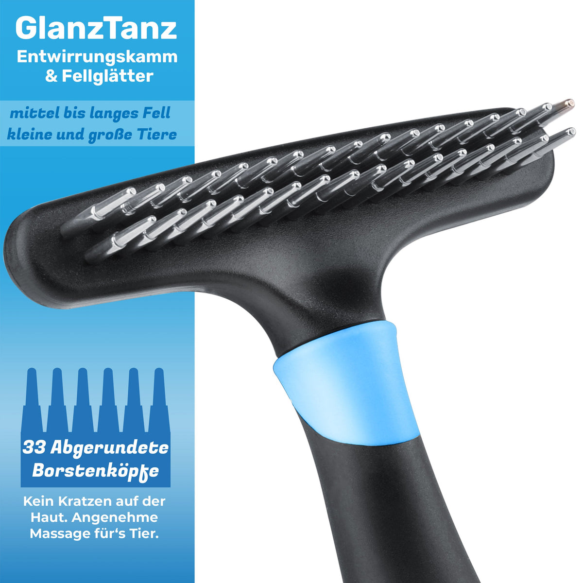 GlanzTanz Entfilzungskamm für langes Hundefell – BluePet