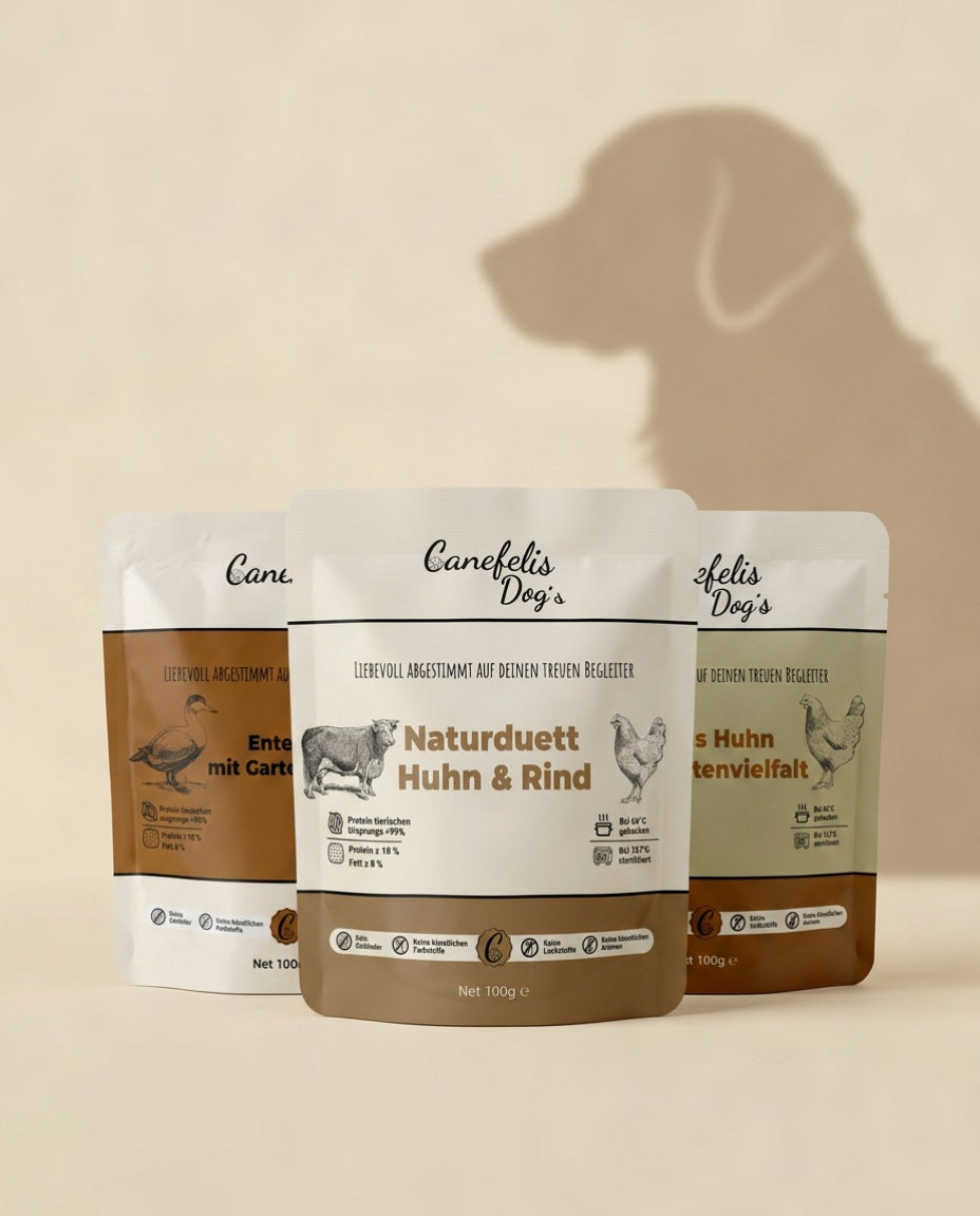 Hunde-Vorratspaket – 3 Sorten | 36 × 100 g | getreidefreies Nassfutter