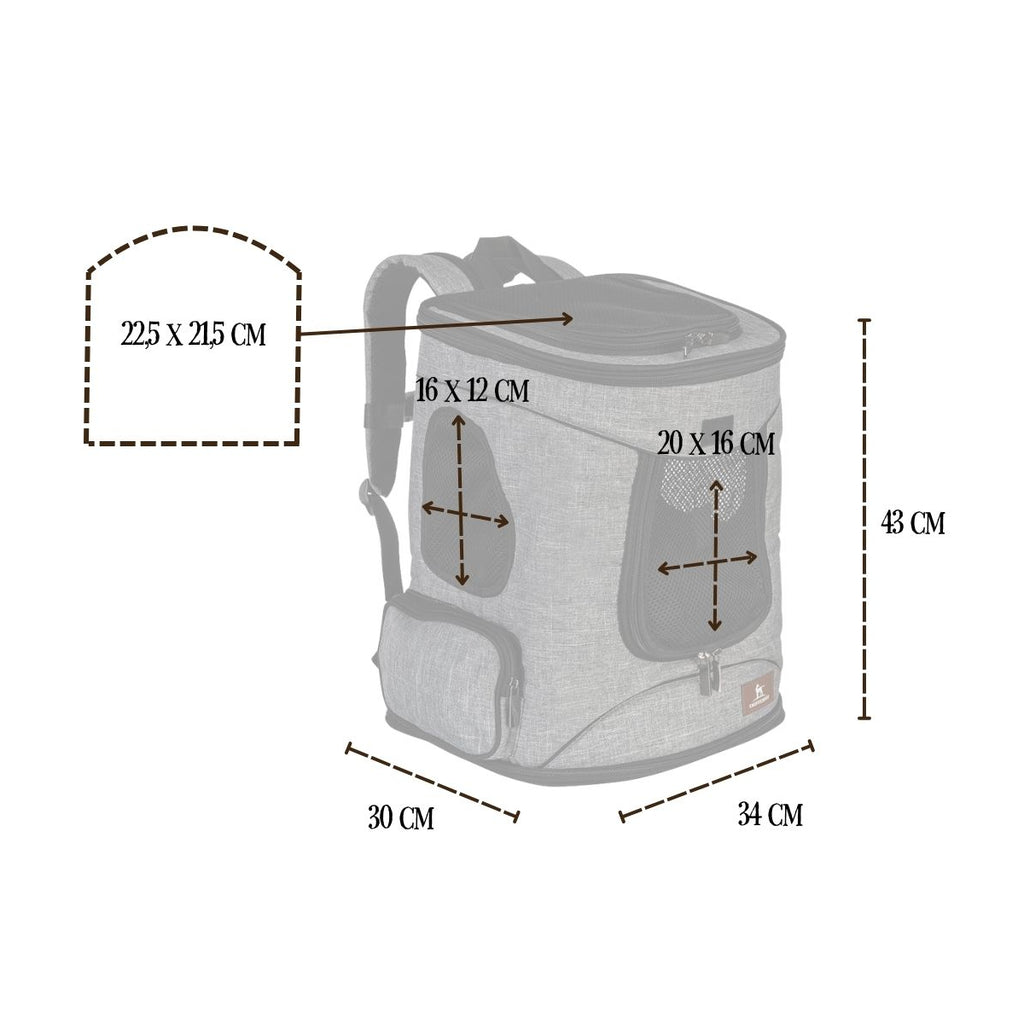 Hunderucksack Benson für kleine Hunde – faltbar & atmungsaktiv, 34 × 30 × 43 cm