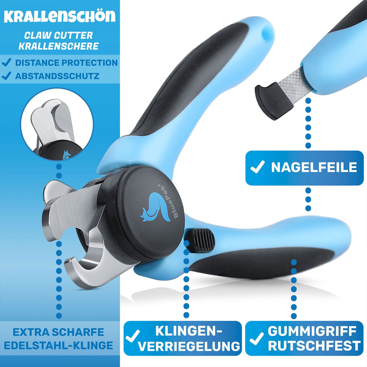 KrallenSchön Krallenschere mit Abstandsschutz für Hunde – BluePet