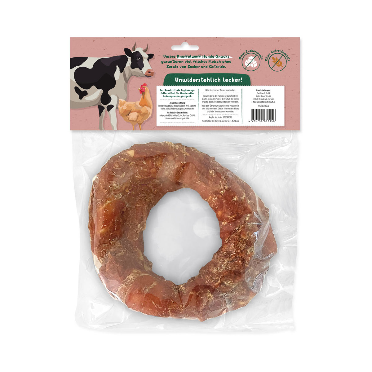 Knuffelwuff 2x Riesen Kringel mit Hühnerfilet ca. 225g - Premium Hundesnack mit Hähnchenfleisch und Rinderrohhaut, 450g