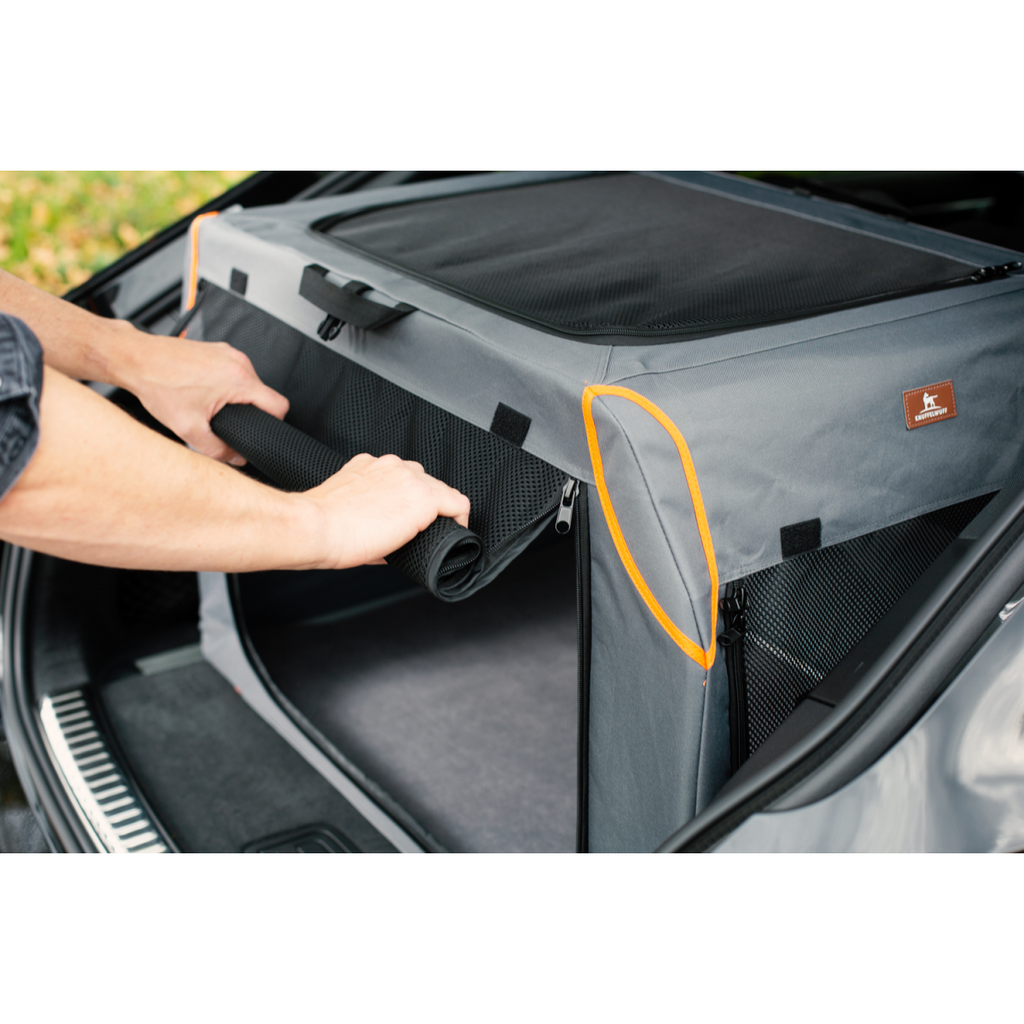 Knuffelwuff faltbare Hundebox Auto Transportbox Alverstone mit Aluminiumgestell für den Kofferraum