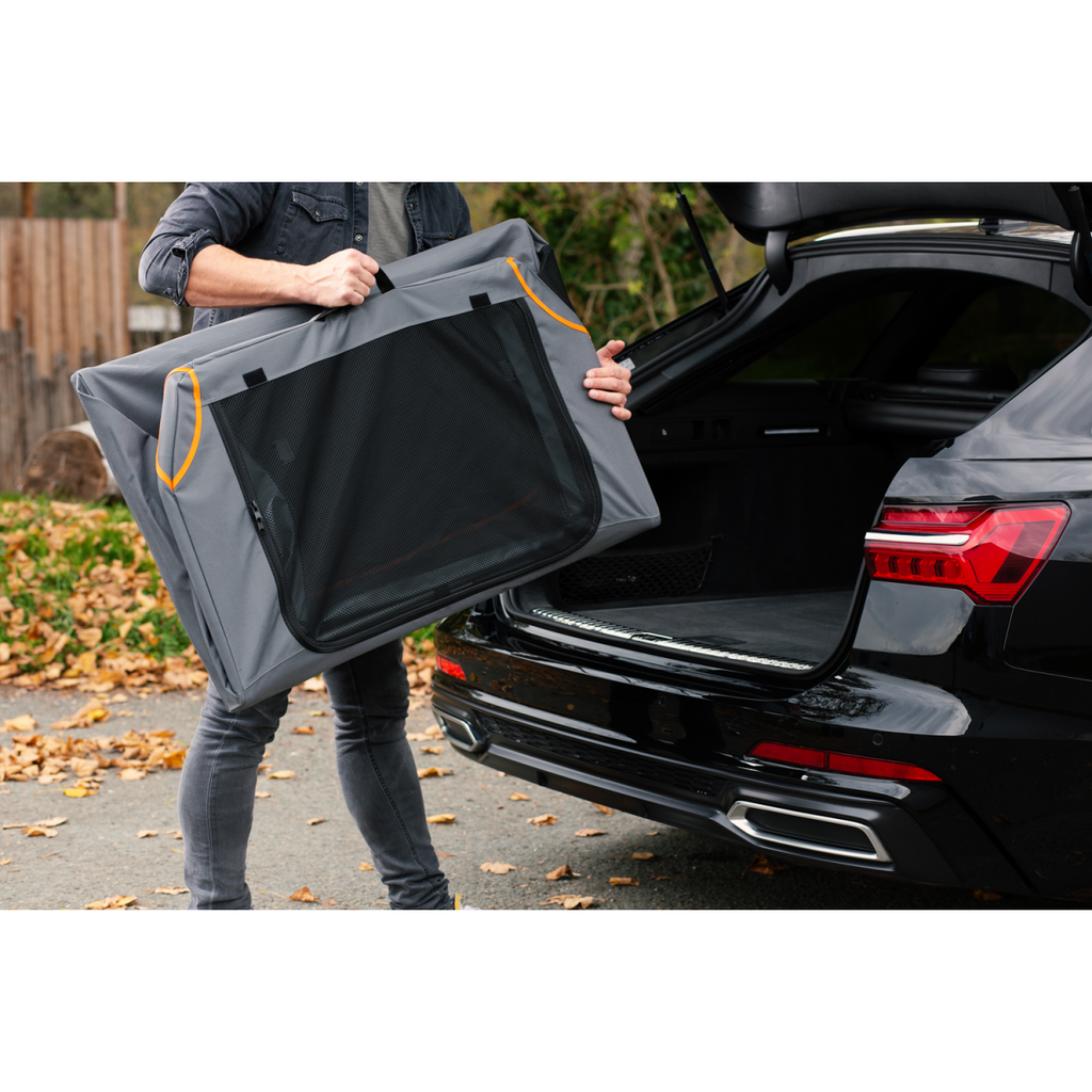 Knuffelwuff faltbare Hundebox Auto Transportbox Alverstone mit Aluminiumgestell für den Kofferraum