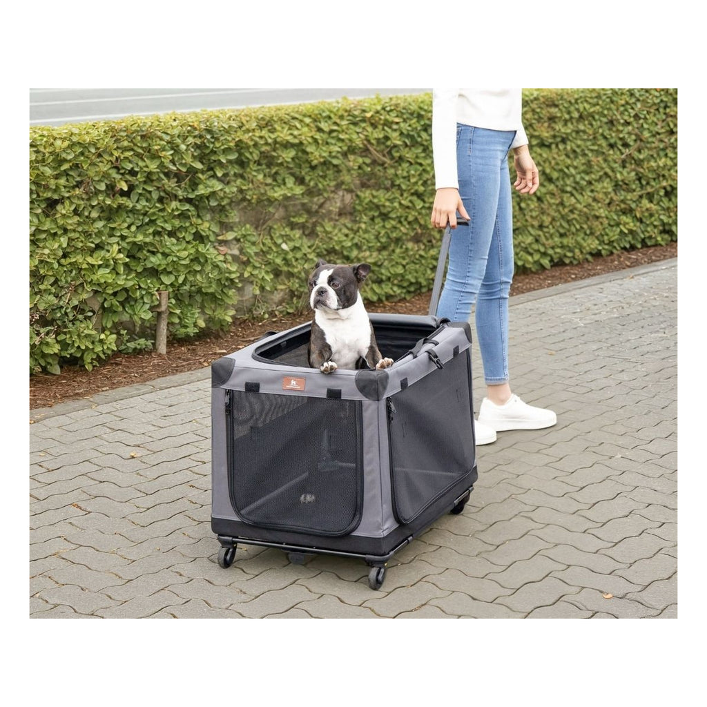 Knuffelwuff faltbarer Hunde Trolley Aberdeen - Transporttasche Hundewagen rollbar mit Griff & abnehmbarem Fahrgestell