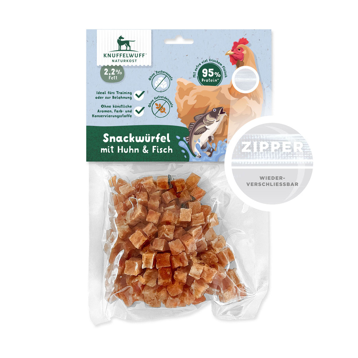 Knuffelwuff Huhn & Fisch Würfel - Mit extra viel Hähnchenfleisch und Fisch, 250g