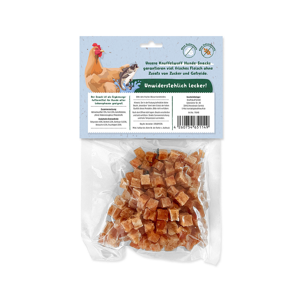Knuffelwuff Huhn & Fisch Würfel - Mit extra viel Hähnchenfleisch und Fisch, 250g