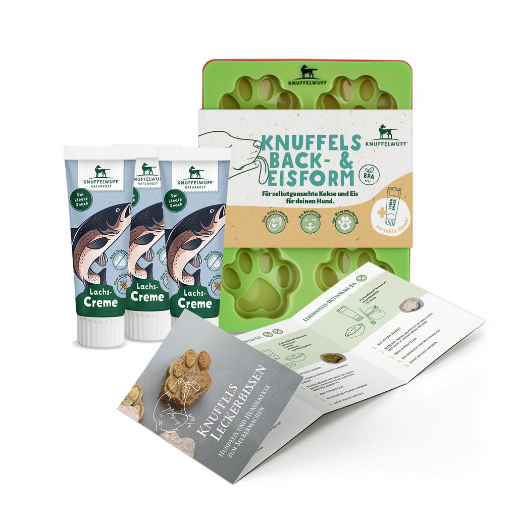 Knuffelwuff Hundekekse und Hundeeis Set mit Silikonform, Rezepten und Tubensnack