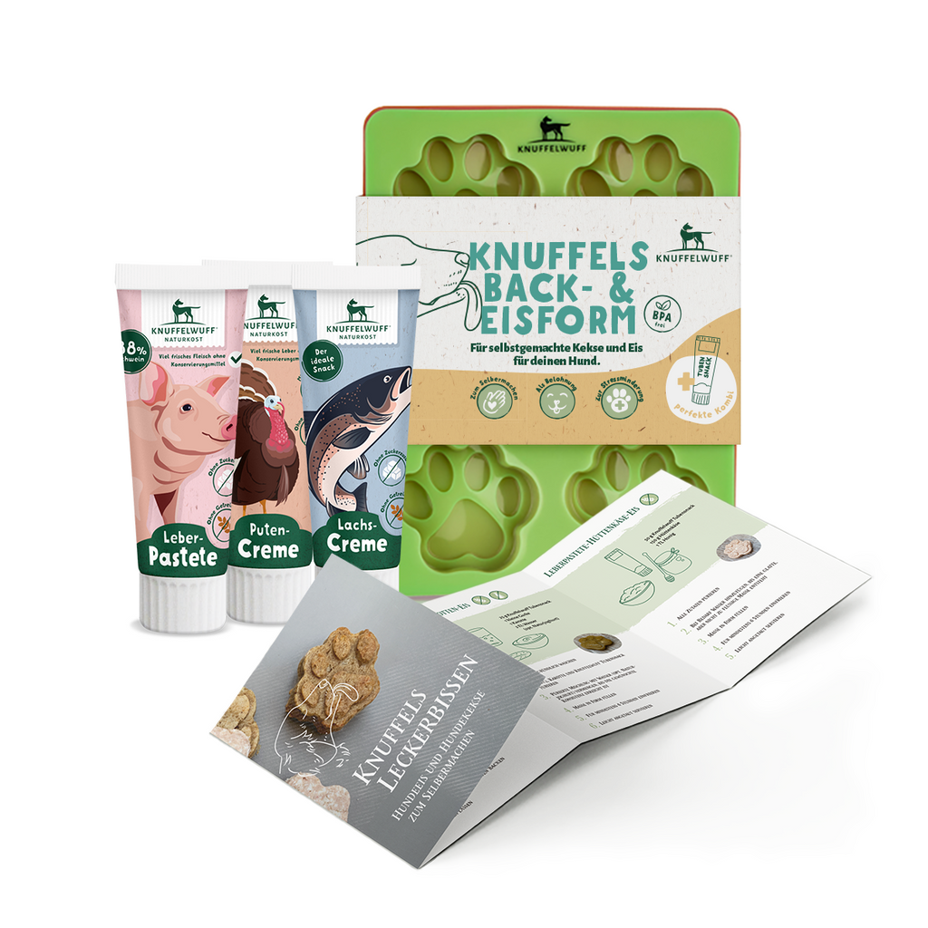 Knuffelwuff Hundekekse und Hundeeis Set mit Silikonform, Rezepten und Tubensnack