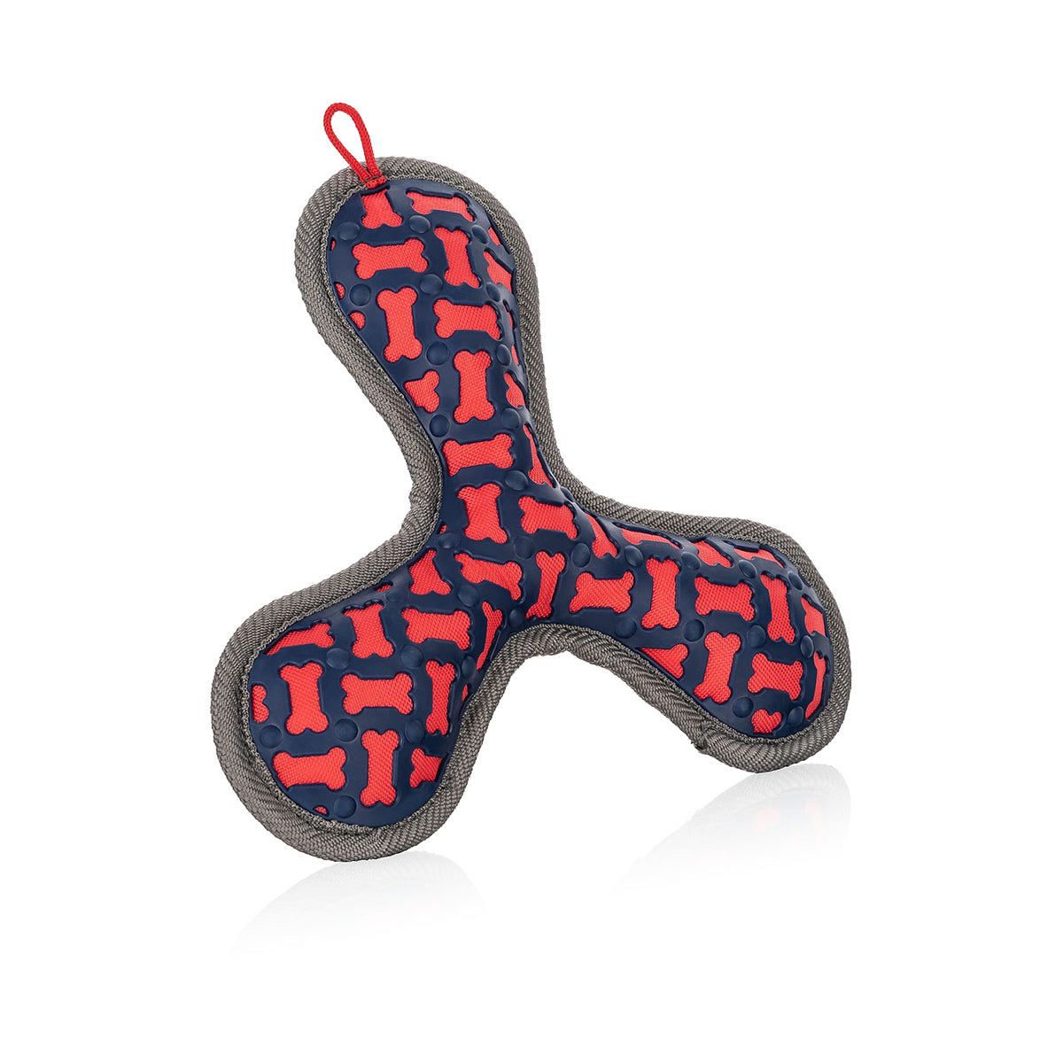 Knuffelwuff Hundespielzeug Tri Flyer Red aus Gummi und Gewebe