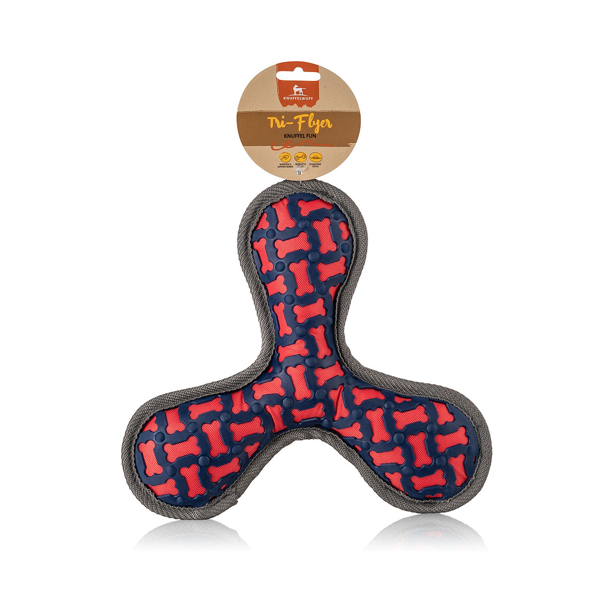 Knuffelwuff Hundespielzeug Tri Flyer Red aus Gummi und Gewebe