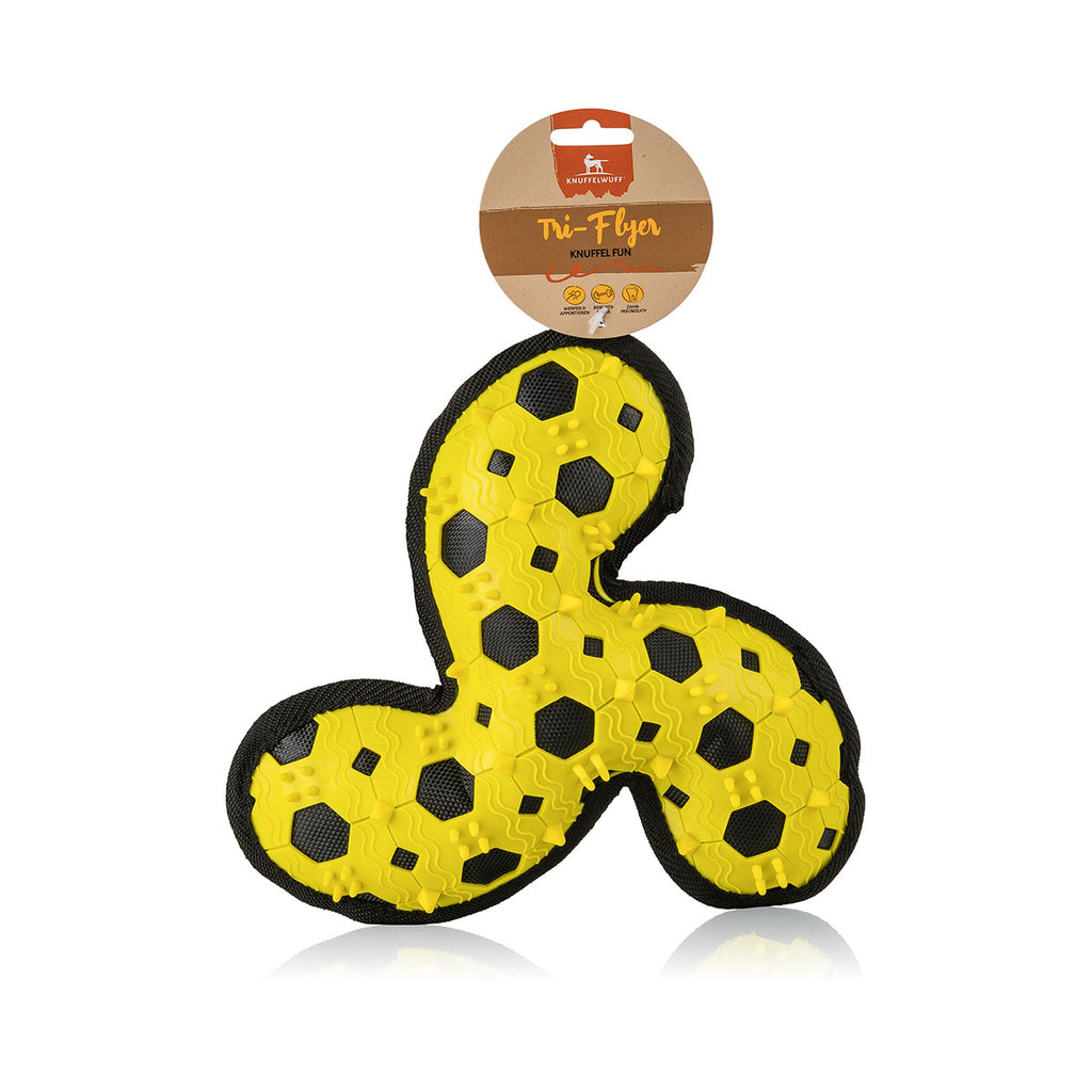 Knuffelwuff Hundespielzeug Tri Flyer Yellow aus Gummi und Gewebe