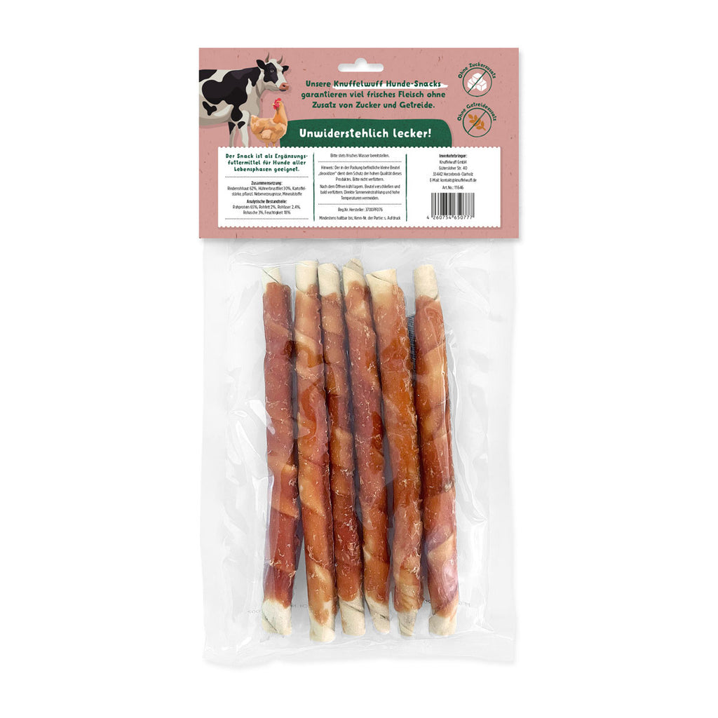 Knuffelwuff Kaurolle mit Hühnerbrustfilet ca. 28cm - Premium Rinderrohhaut und Hähnchenfleisch, 480g