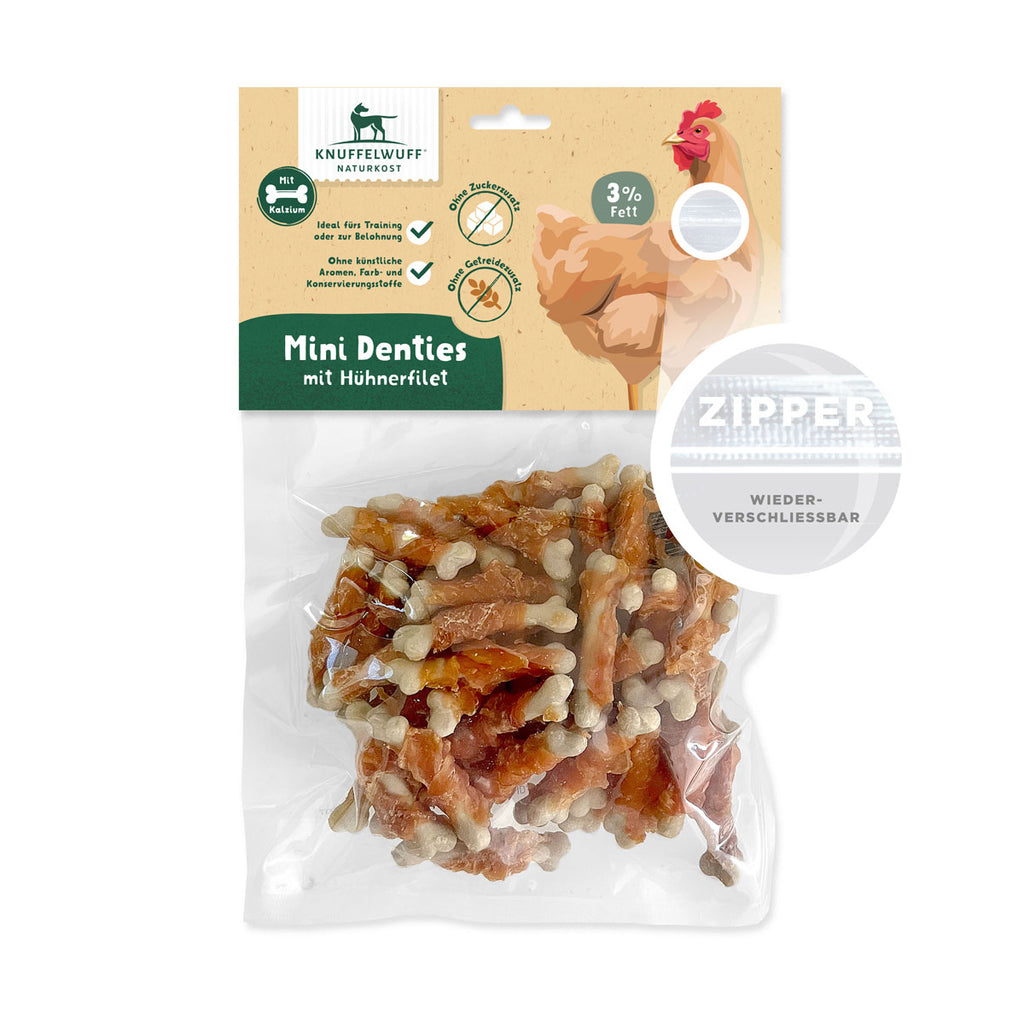 Knuffelwuff Mini Denties mit Hühnerfilet - Premium Hundesnack mitHähnchenfleisch und Kalzium, 500g