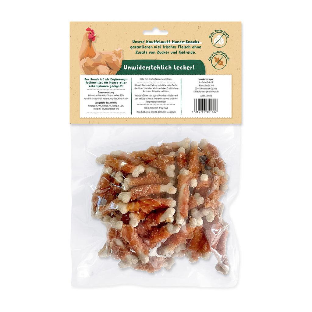 Knuffelwuff Mini Denties mit Hühnerfilet - Premium Hundesnack mitHähnchenfleisch und Kalzium, 500g