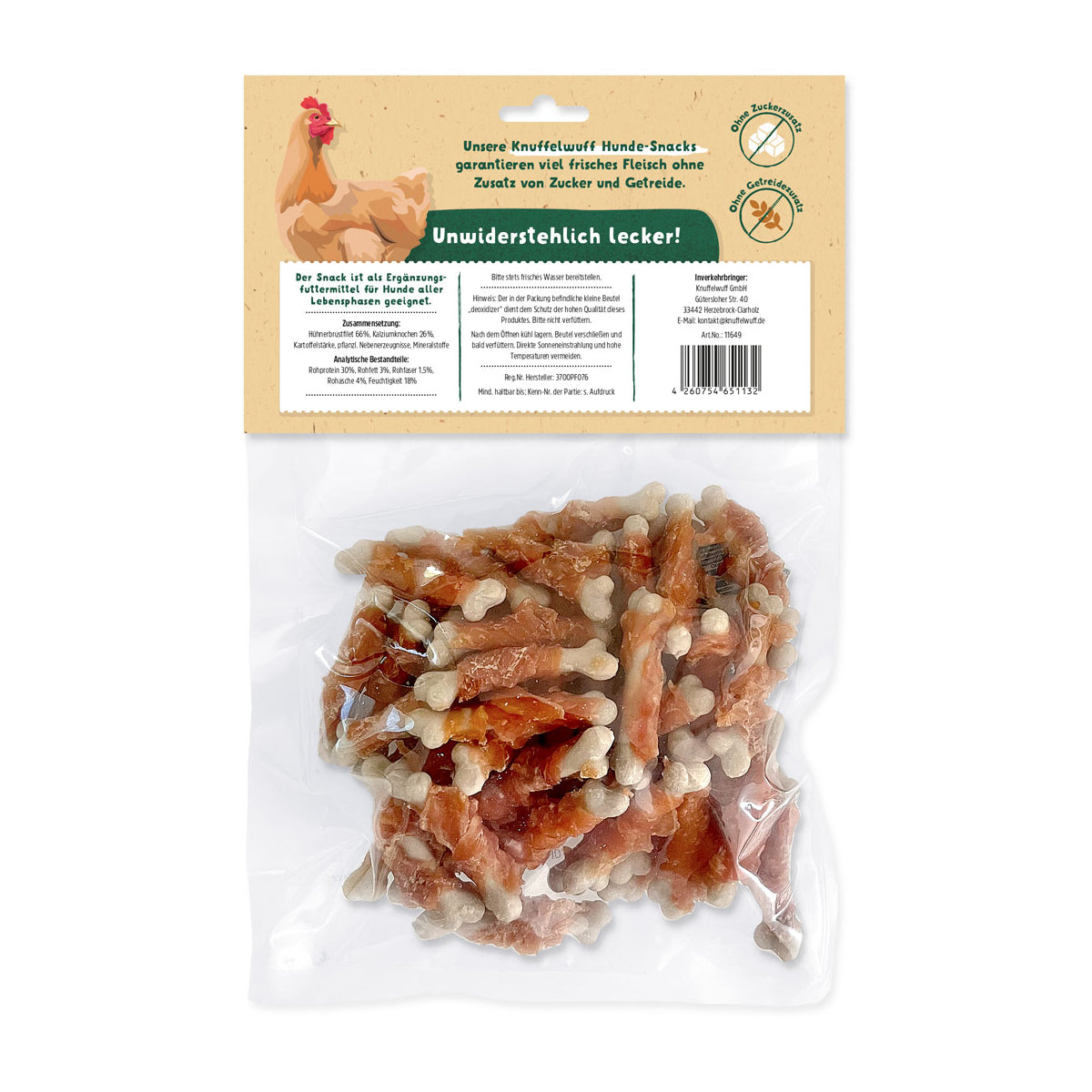 Knuffelwuff Mini Denties mit Hühnerfilet - Premium Hundesnack mitHähnchenfleisch und Kalzium, 500g