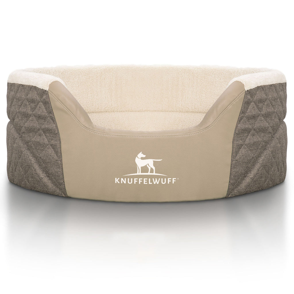 Knuffelwuff Orthopädisches Hundebett Lena aus Velours und Kunstleder mit hohem Schaumstoffrand