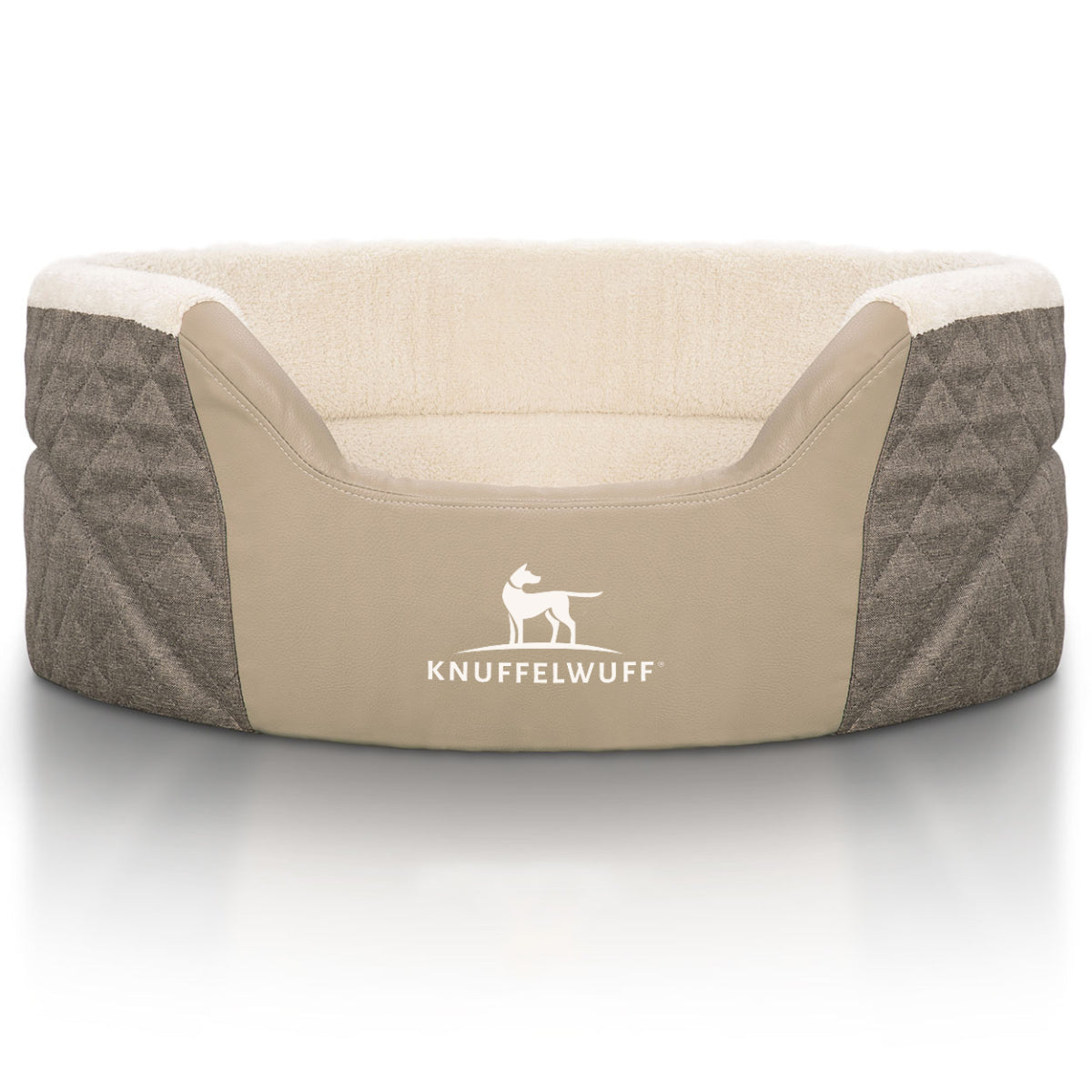 Knuffelwuff Orthopädisches Hundebett Lena aus Velours und Kunstleder mit hohem Schaumstoffrand