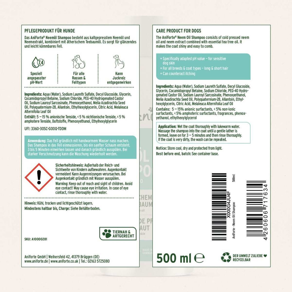 AniForte Neemöl Shampoo 500 ml – Herstellerbild 7