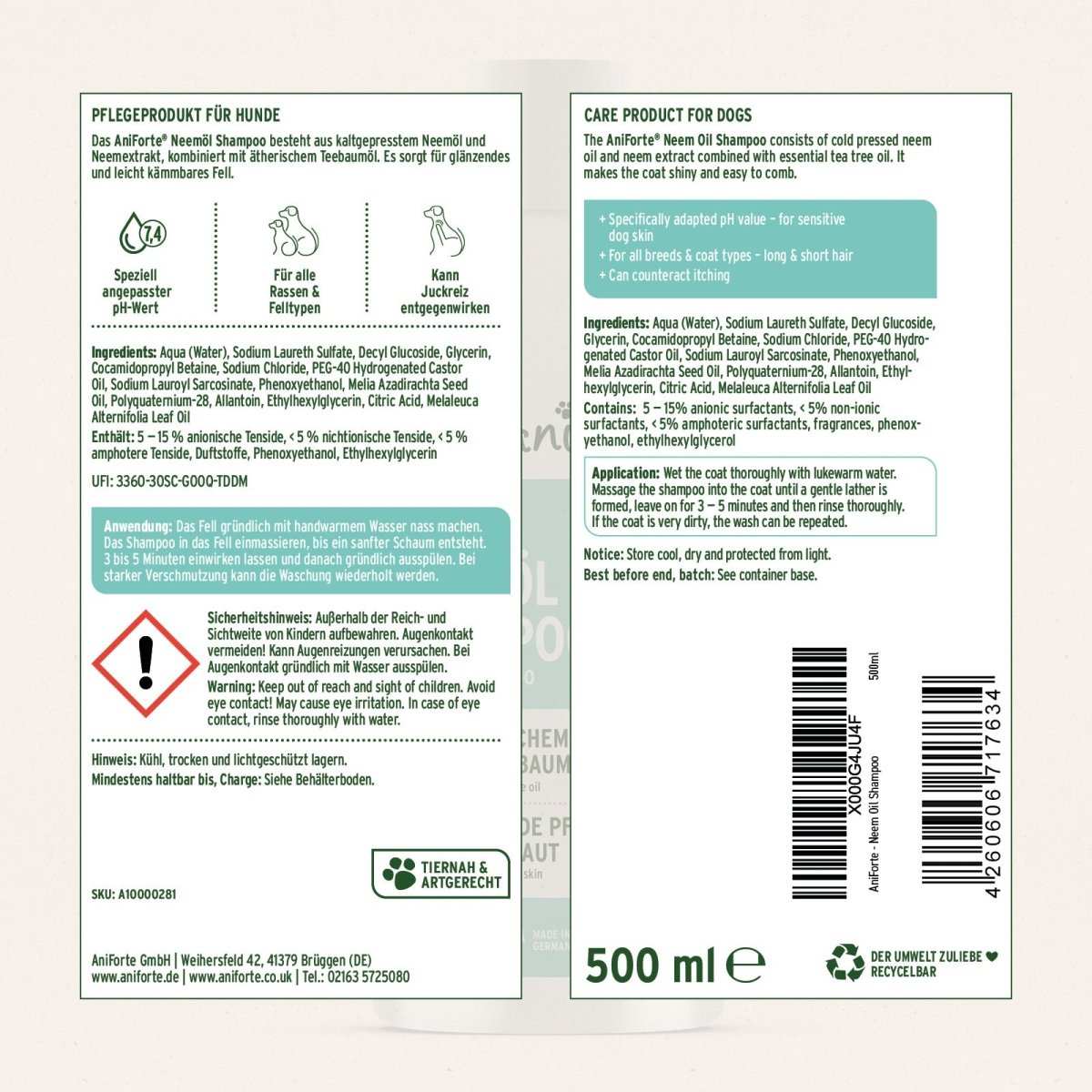 AniForte Neemöl Shampoo 500 ml – Herstellerbild 7